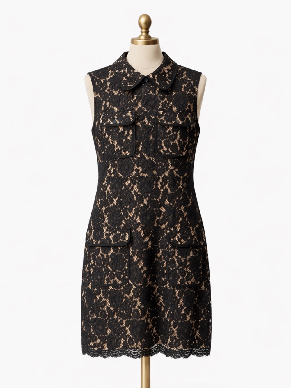 J. Crew Sleeveless Black Lace Overlay Shift Dress with Nude Lining. Size- 10